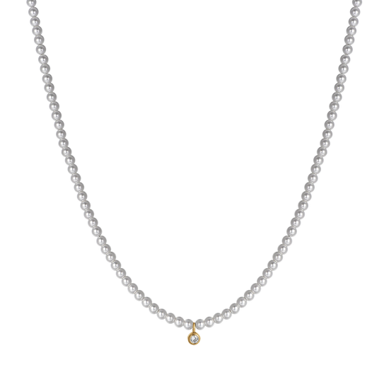 IP GOLD STEEL WOMEN'S NECKLACE WITH PEARLS WITH WHITE CRYSTAL