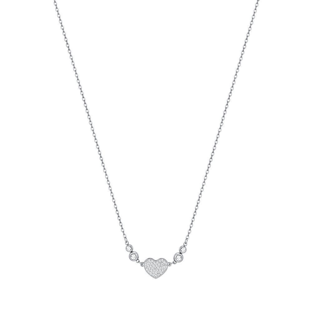 WOMEN'S STEEL HEART NECKLACE WITH WHITE CRYSTALS