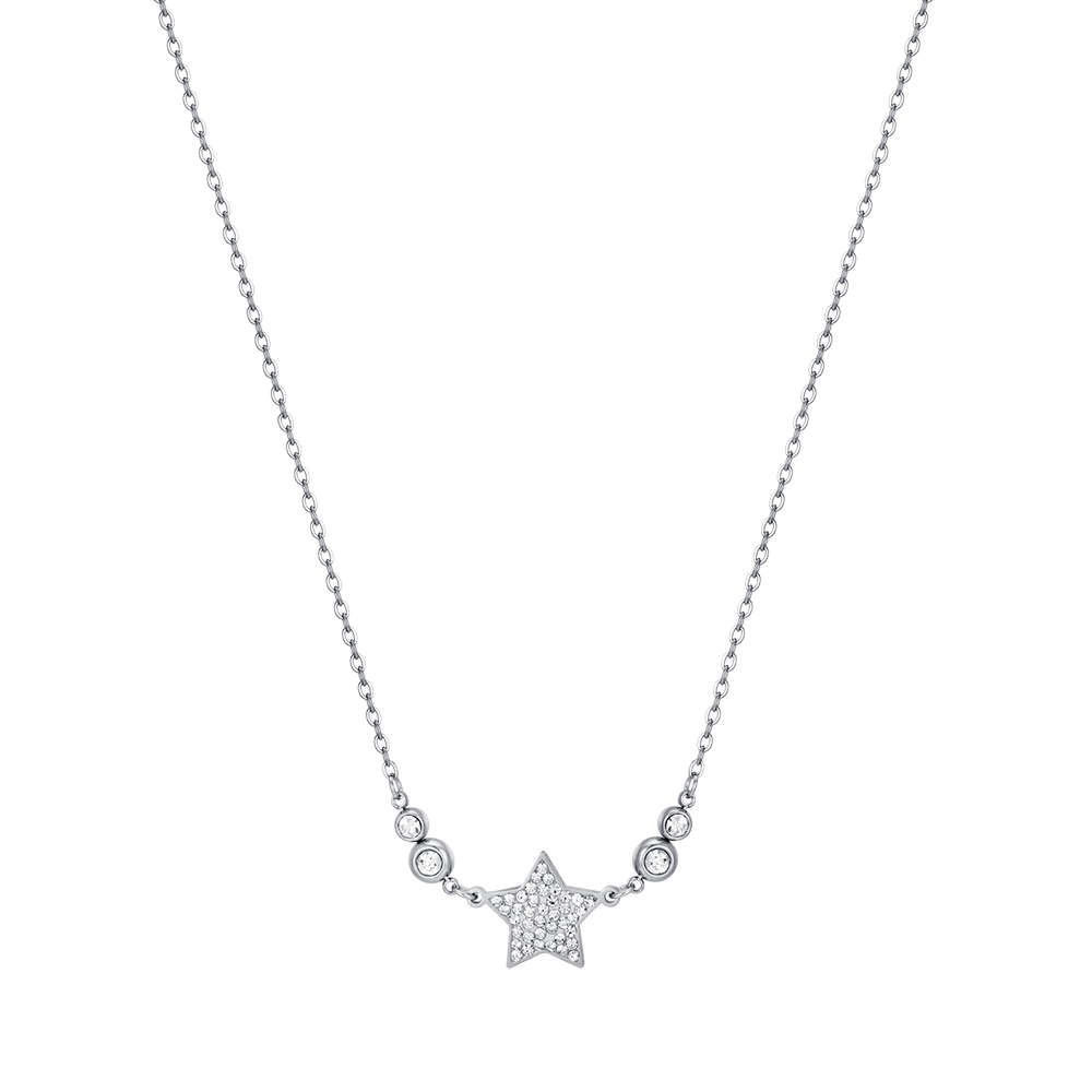 WOMEN'S STEEL STAR NECKLACE WITH WHITE CRYSTALS