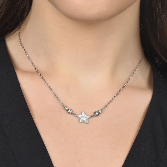 WOMEN'S STEEL STAR NECKLACE WITH WHITE CRYSTALS