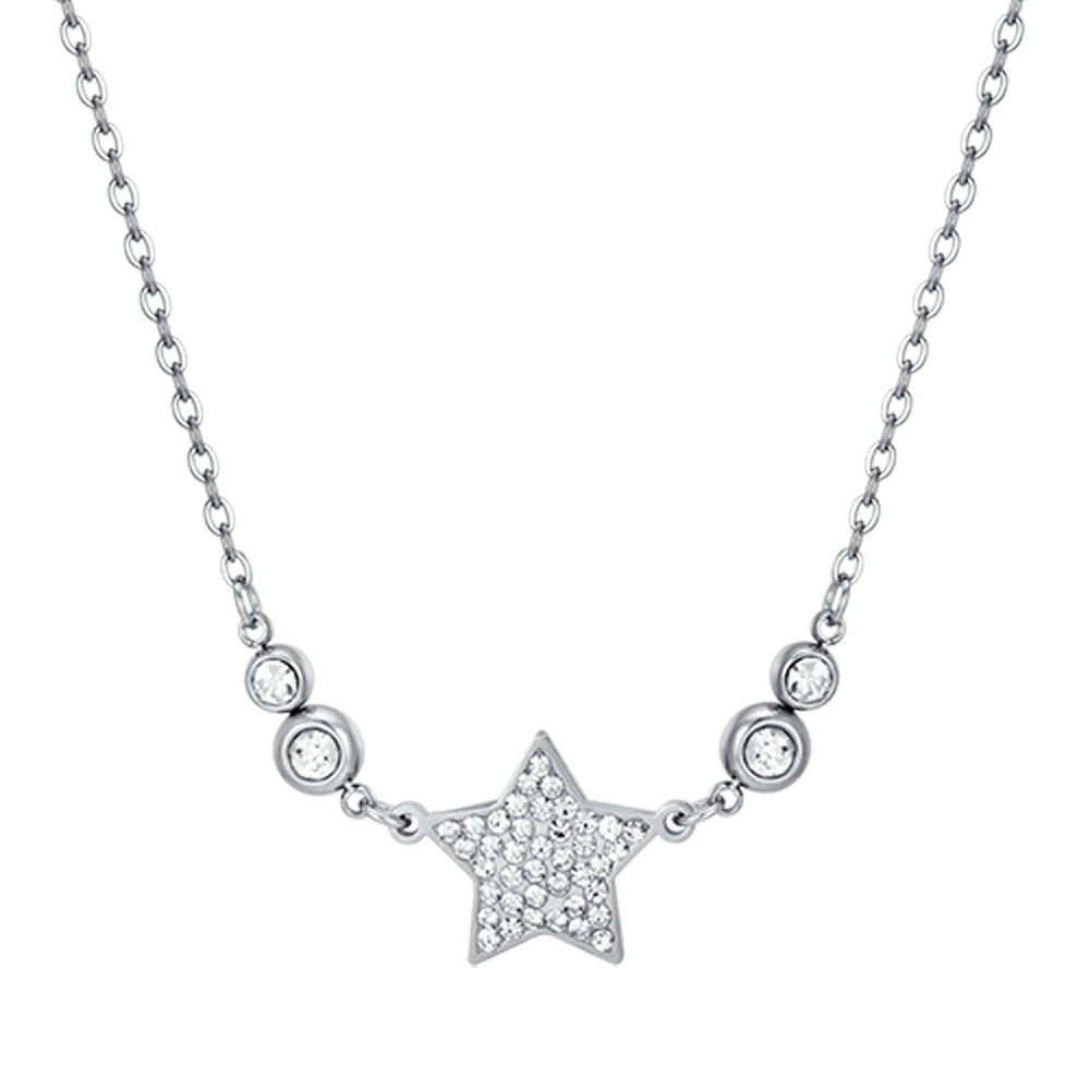 WOMEN'S STEEL STAR NECKLACE WITH WHITE CRYSTALS