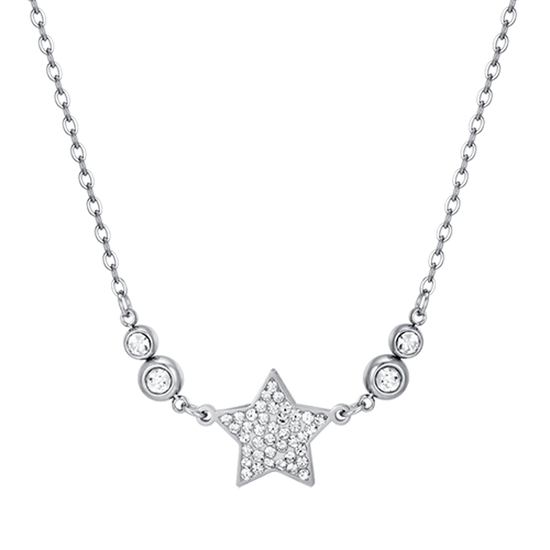 WOMEN'S STEEL STAR NECKLACE WITH WHITE CRYSTALS