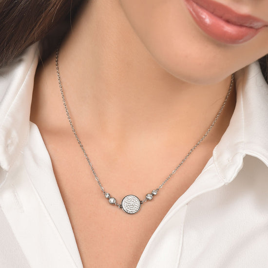 WOMEN'S STEEL NECKLACE WITH WHITE CRYSTAL ELEMENT