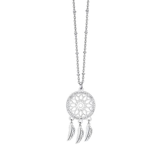 WOMEN'S STEEL DREAM CATCHER NECKLACE WITH WHITE CRYSTALS