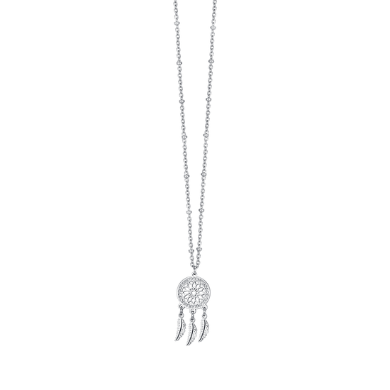 WOMEN'S STEEL DREAM CATCHER NECKLACE WITH WHITE CRYSTALS