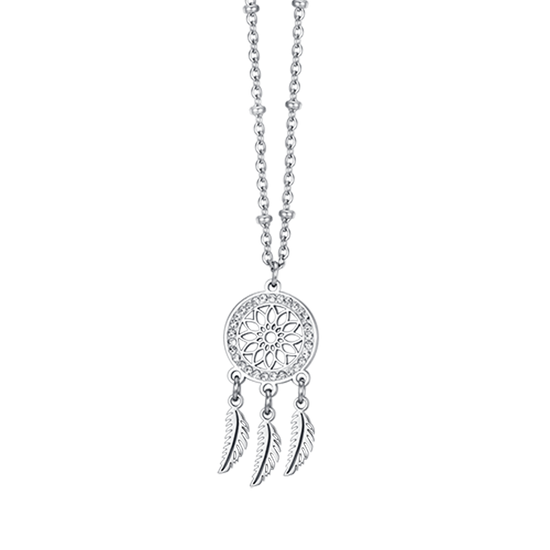 WOMEN'S STEEL DREAM CATCHER NECKLACE WITH WHITE CRYSTALS