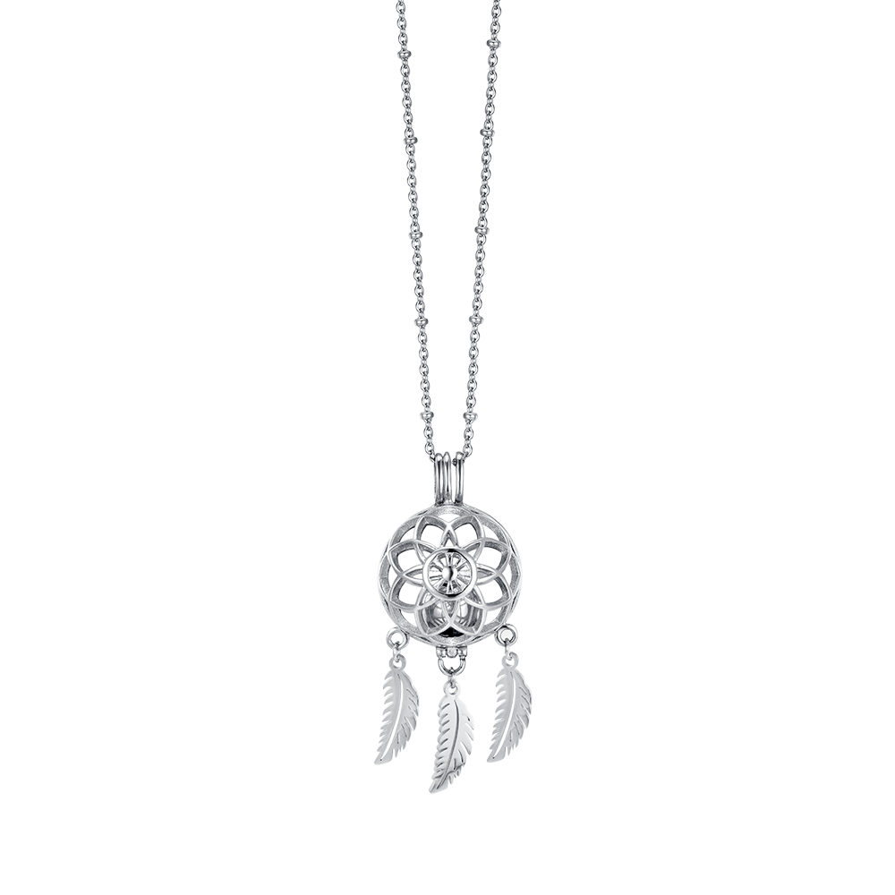 WOMEN'S STEEL DREAM CATCHER NECKLACE WITH WHITE CRYSTALS