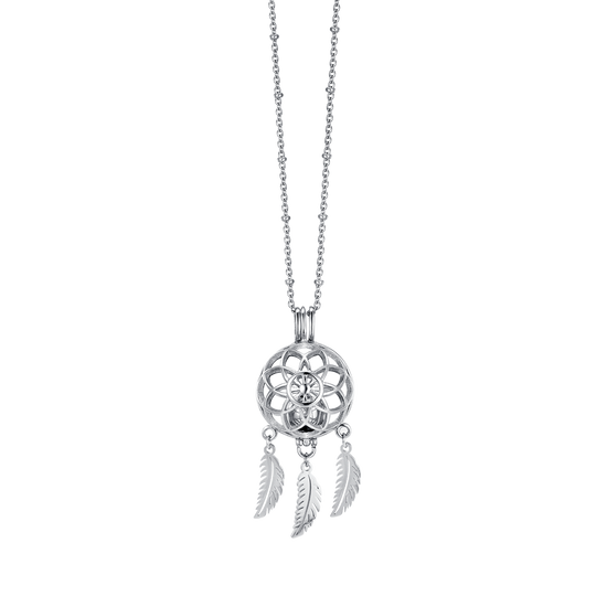 WOMEN'S STEEL DREAM CATCHER NECKLACE WITH WHITE CRYSTALS