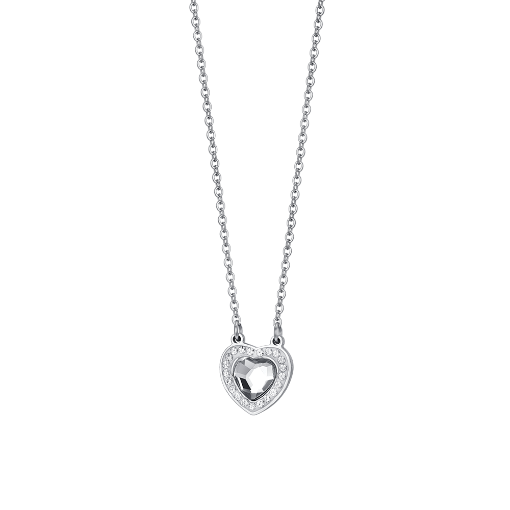 WHITE CRYSTAL HEART STEEL WOMEN'S NECKLACE