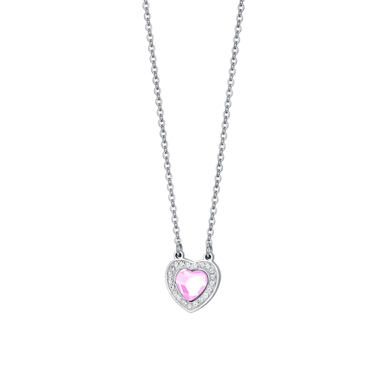 ROSE CRYSTAL HEART STEEL WOMEN'S NECKLACE WITH WHITE CRYSTALS