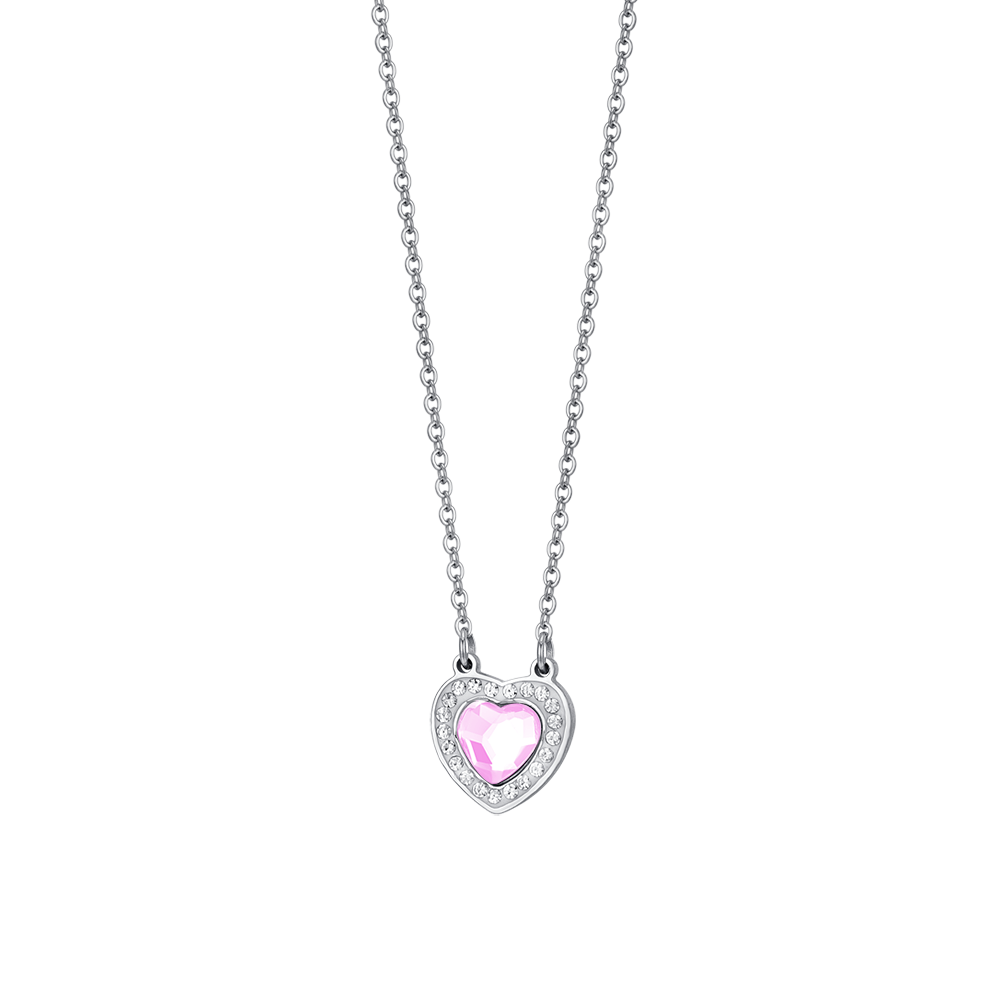 ROSE CRYSTAL HEART STEEL WOMEN'S NECKLACE WITH WHITE CRYSTALS