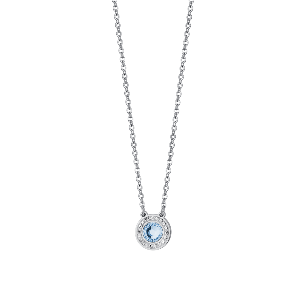 WOMEN'S STEEL NECKLACE CRYSTAL ELEMENT AQUAMARINE AND WHITE CRYSTALS