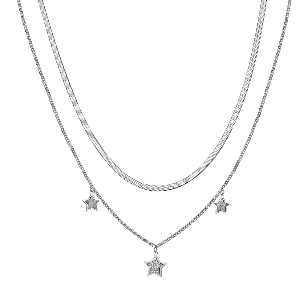 WOMEN'S STEEL STAR NECKLACE WITH WHITE CRYSTALS