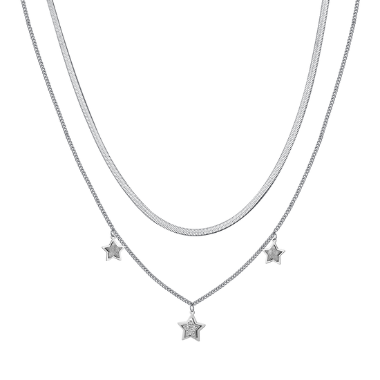 WOMEN'S STEEL STAR NECKLACE WITH WHITE CRYSTALS