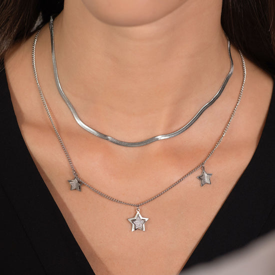 WOMEN'S STEEL STAR NECKLACE WITH WHITE CRYSTALS