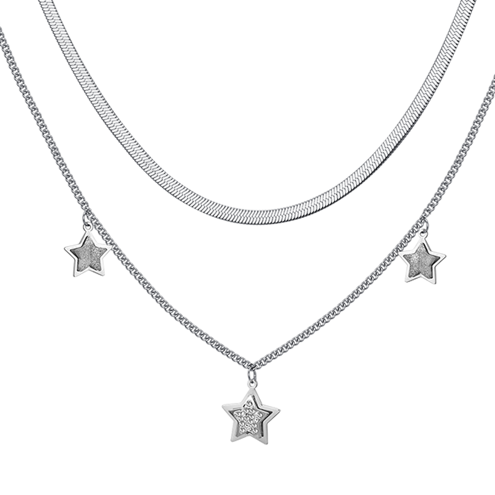 WOMEN'S STEEL STAR NECKLACE WITH WHITE CRYSTALS