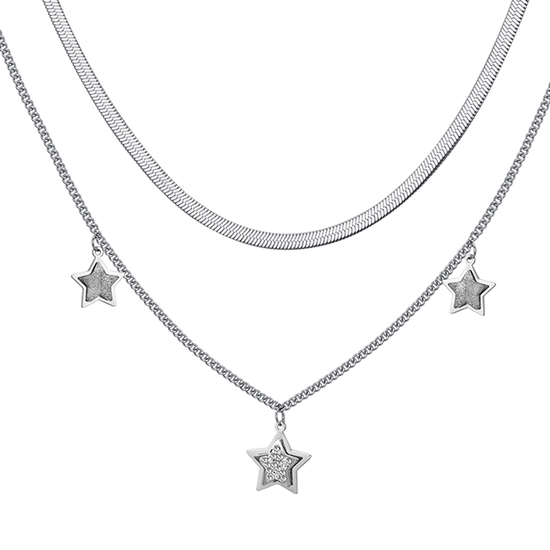 WOMEN'S STEEL STAR NECKLACE WITH WHITE CRYSTALS