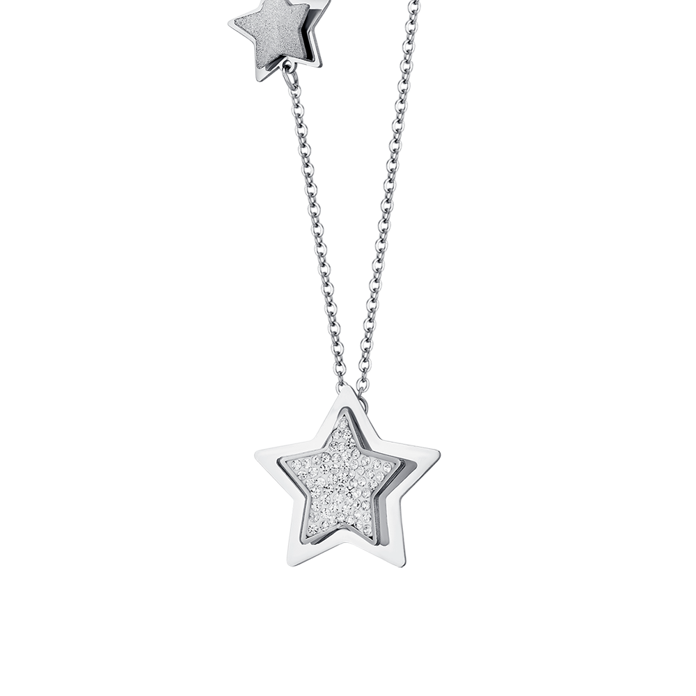 WOMEN'S STEEL STAR NECKLACE WITH WHITE CRYSTALS