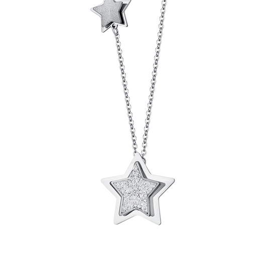 WOMEN'S STEEL STAR NECKLACE WITH WHITE CRYSTALS