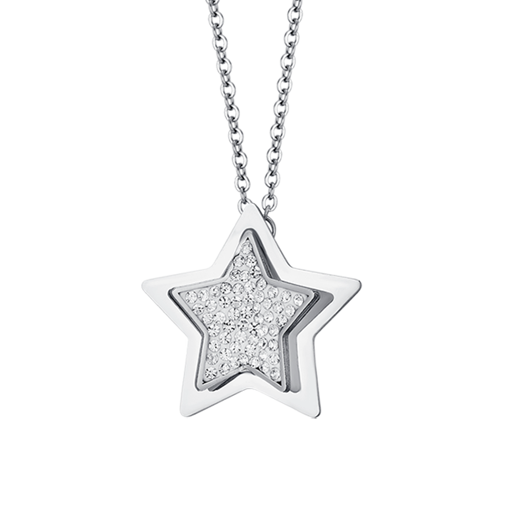 WOMEN'S STEEL STAR NECKLACE WITH WHITE CRYSTALS