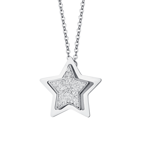 WOMEN'S STEEL STAR NECKLACE WITH WHITE CRYSTALS