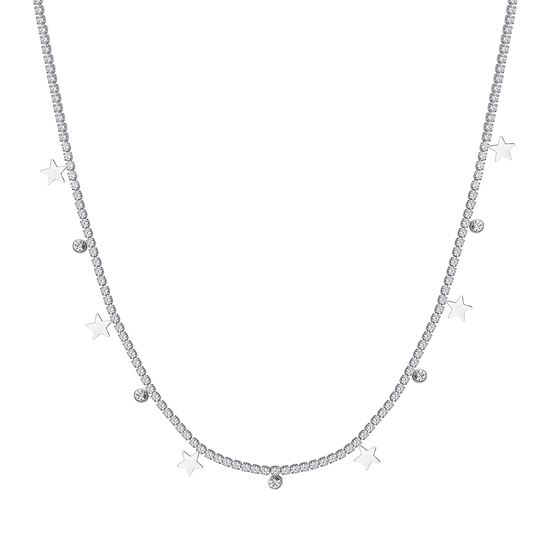 WOMEN'S STEEL TENNIS NECKLACE WITH WHITE CRYSTALS AND STARS