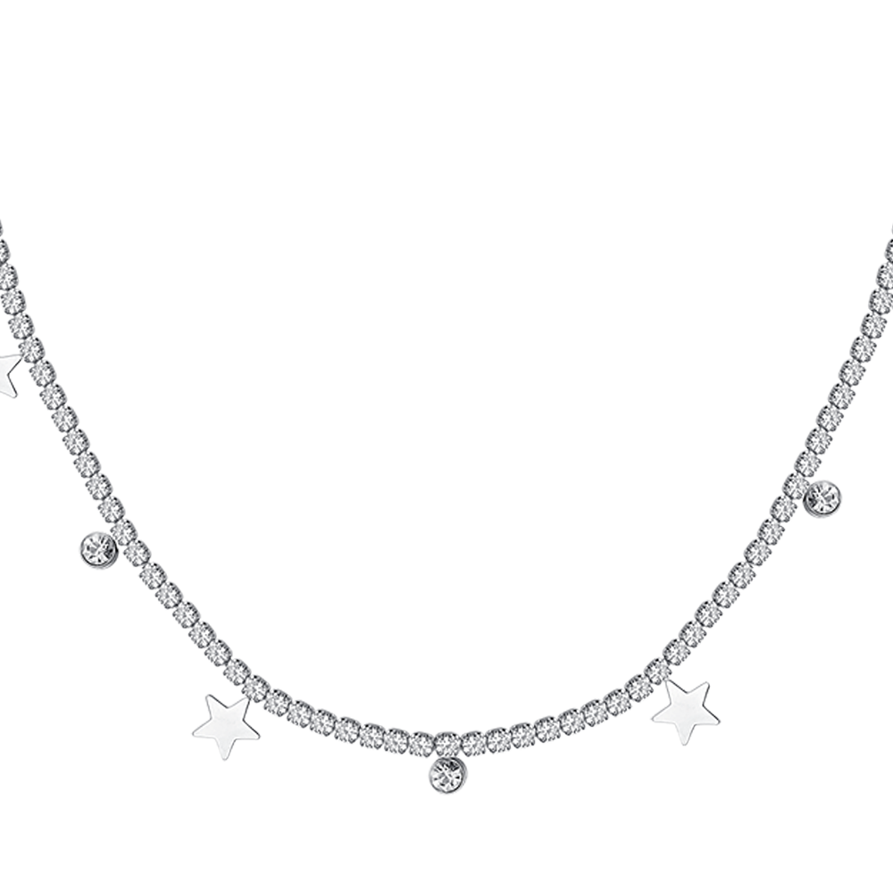 WOMEN'S STEEL TENNIS NECKLACE WITH WHITE CRYSTALS AND STARS