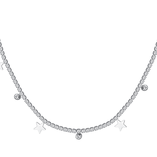 WOMEN'S STEEL TENNIS NECKLACE WITH WHITE CRYSTALS AND STARS