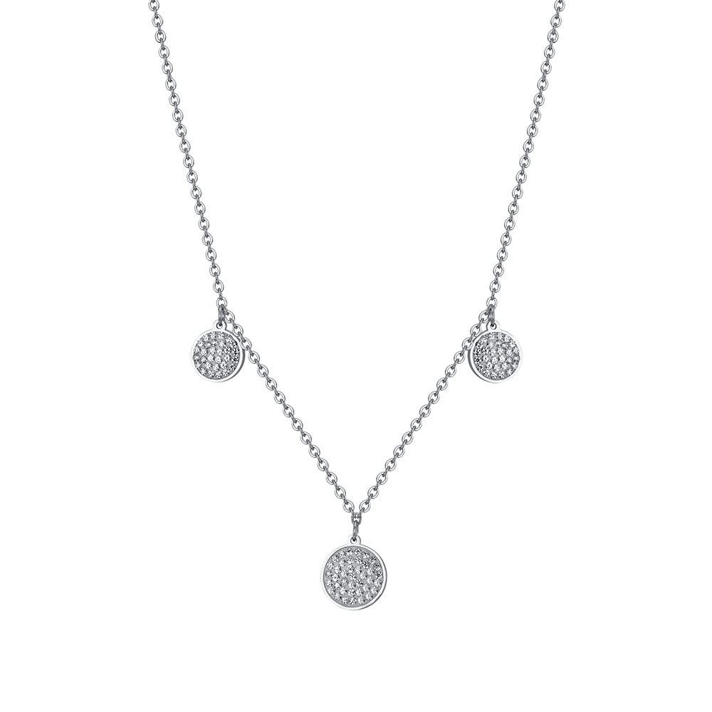 WOMEN'S STEEL NECKLACE ROUND ELEMENTS WITH WHITE CRYSTALS