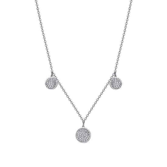 WOMEN'S STEEL NECKLACE ROUND ELEMENTS WITH WHITE CRYSTALS