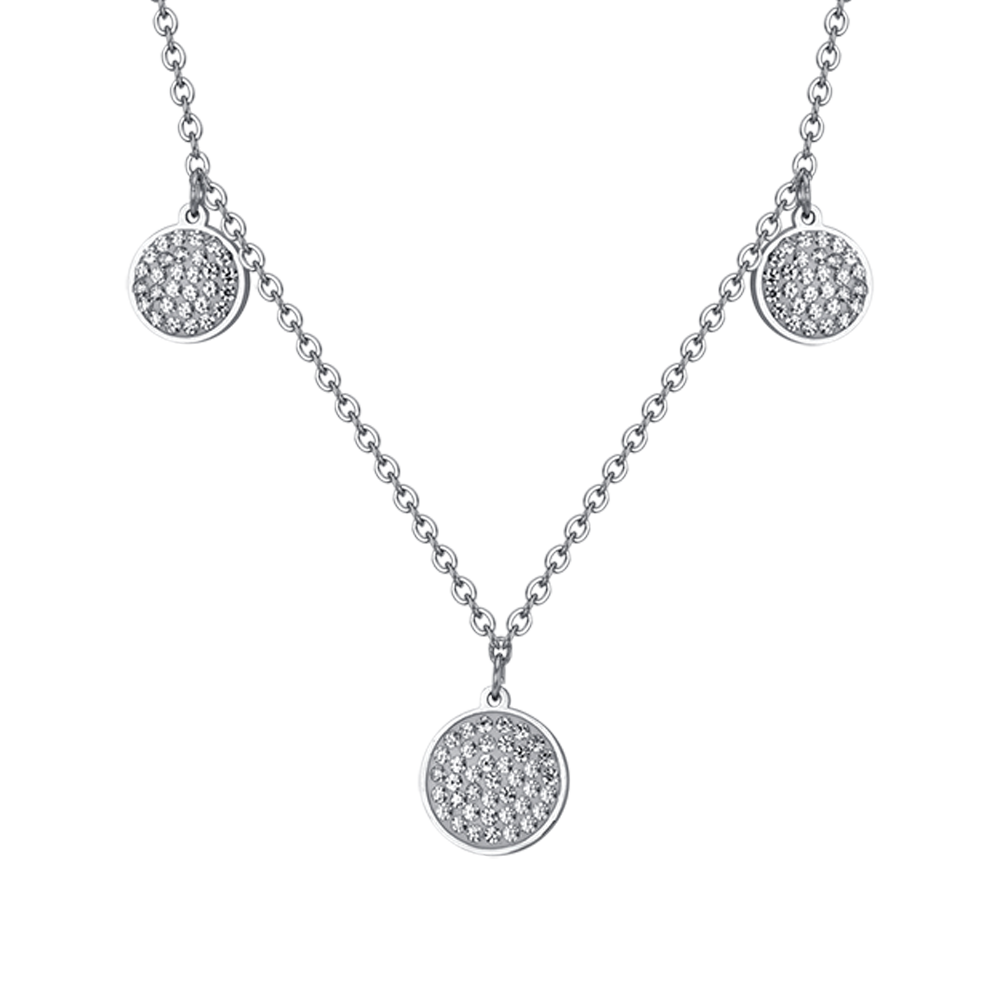 WOMEN'S STEEL NECKLACE ROUND ELEMENTS WITH WHITE CRYSTALS