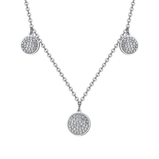 WOMEN'S STEEL NECKLACE ROUND ELEMENTS WITH WHITE CRYSTALS