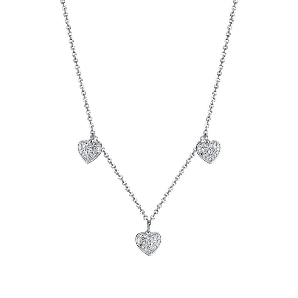 WOMEN'S STEEL HEARTS NECKLACE WITH WHITE CRYSTALS