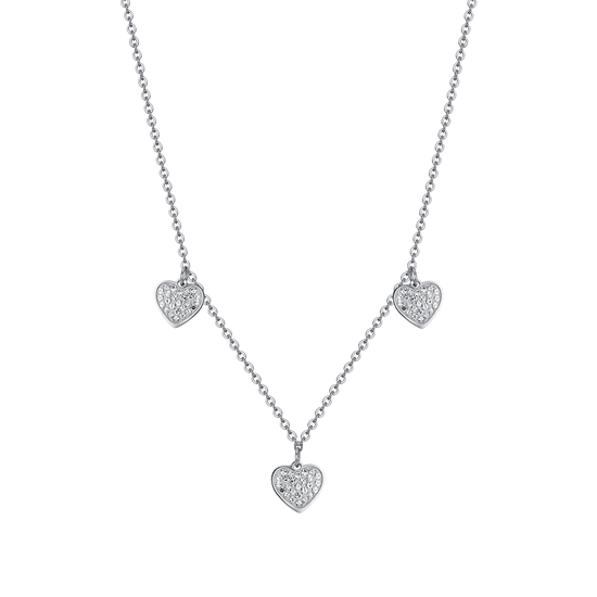 WOMEN'S STEEL HEARTS NECKLACE WITH WHITE CRYSTALS