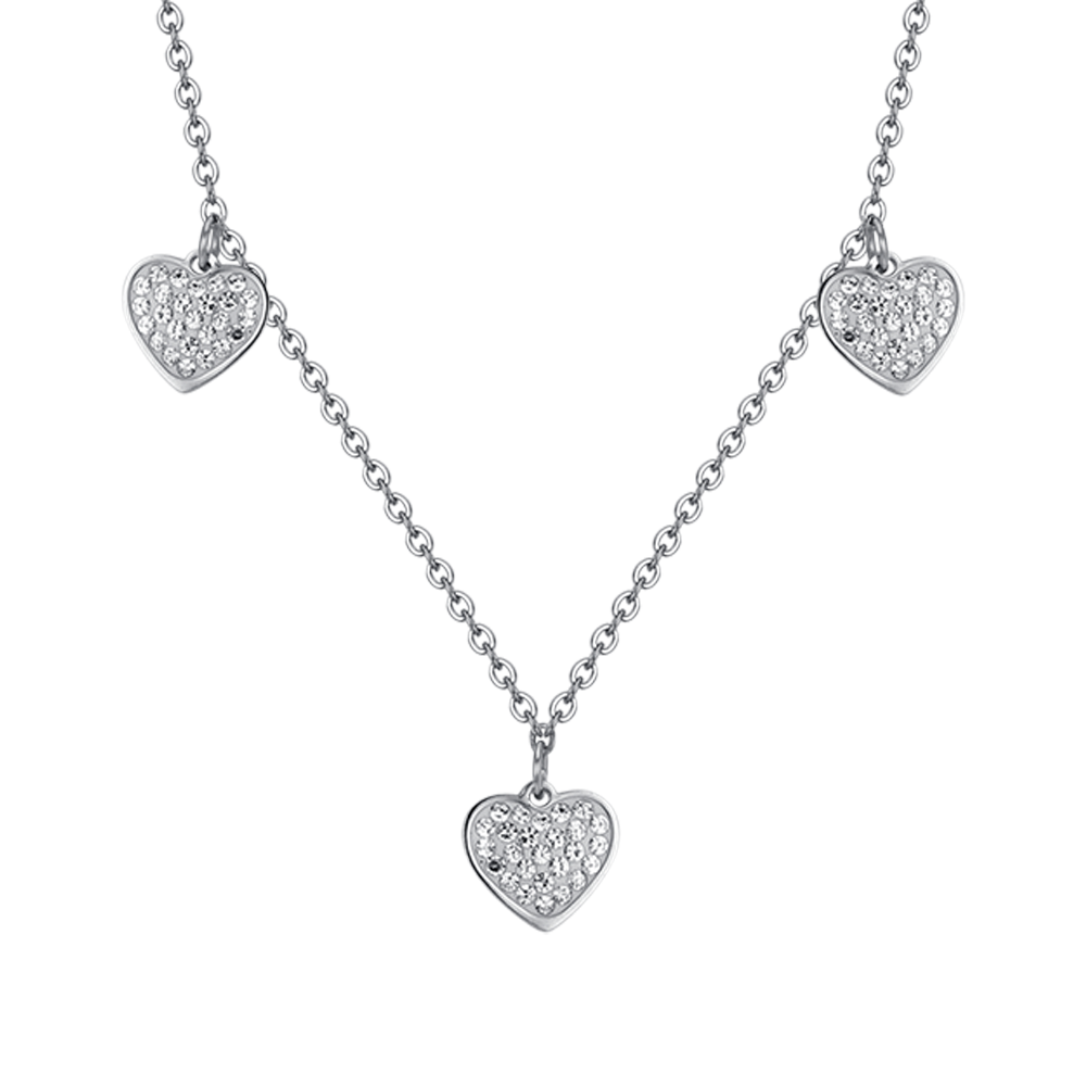 WOMEN'S STEEL HEARTS NECKLACE WITH WHITE CRYSTALS