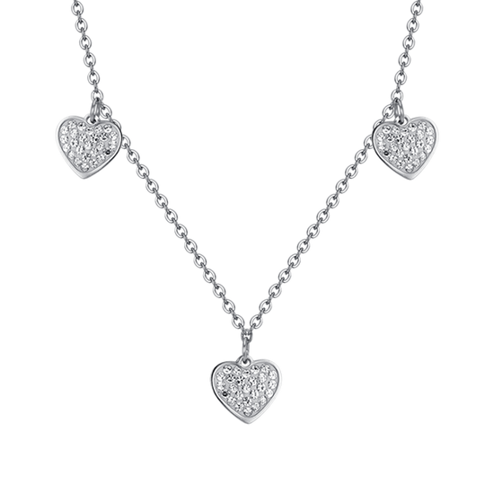 WOMEN'S STEEL HEARTS NECKLACE WITH WHITE CRYSTALS