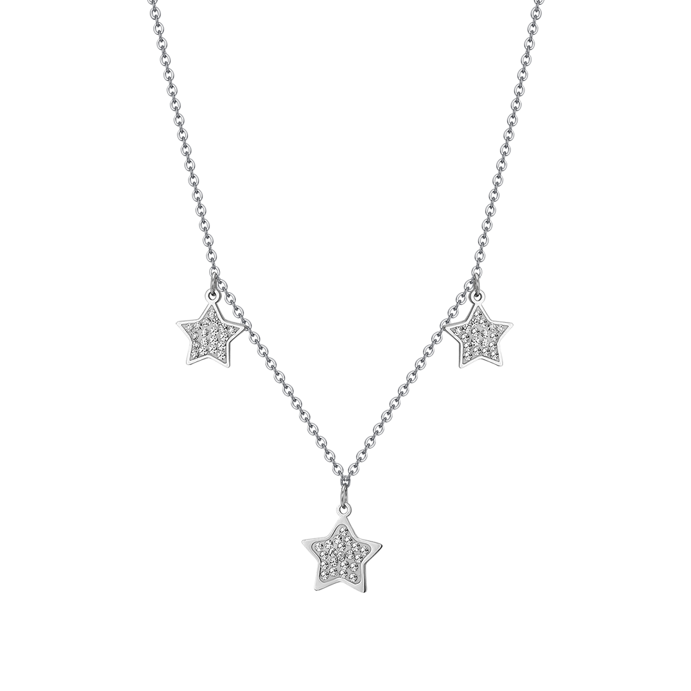 WOMEN'S STEEL STAR NECKLACE WITH WHITE CRYSTALS