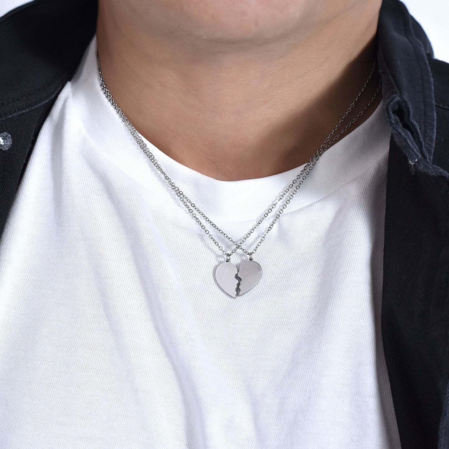 STEEL COUPLE NECKLACE WITH HEART