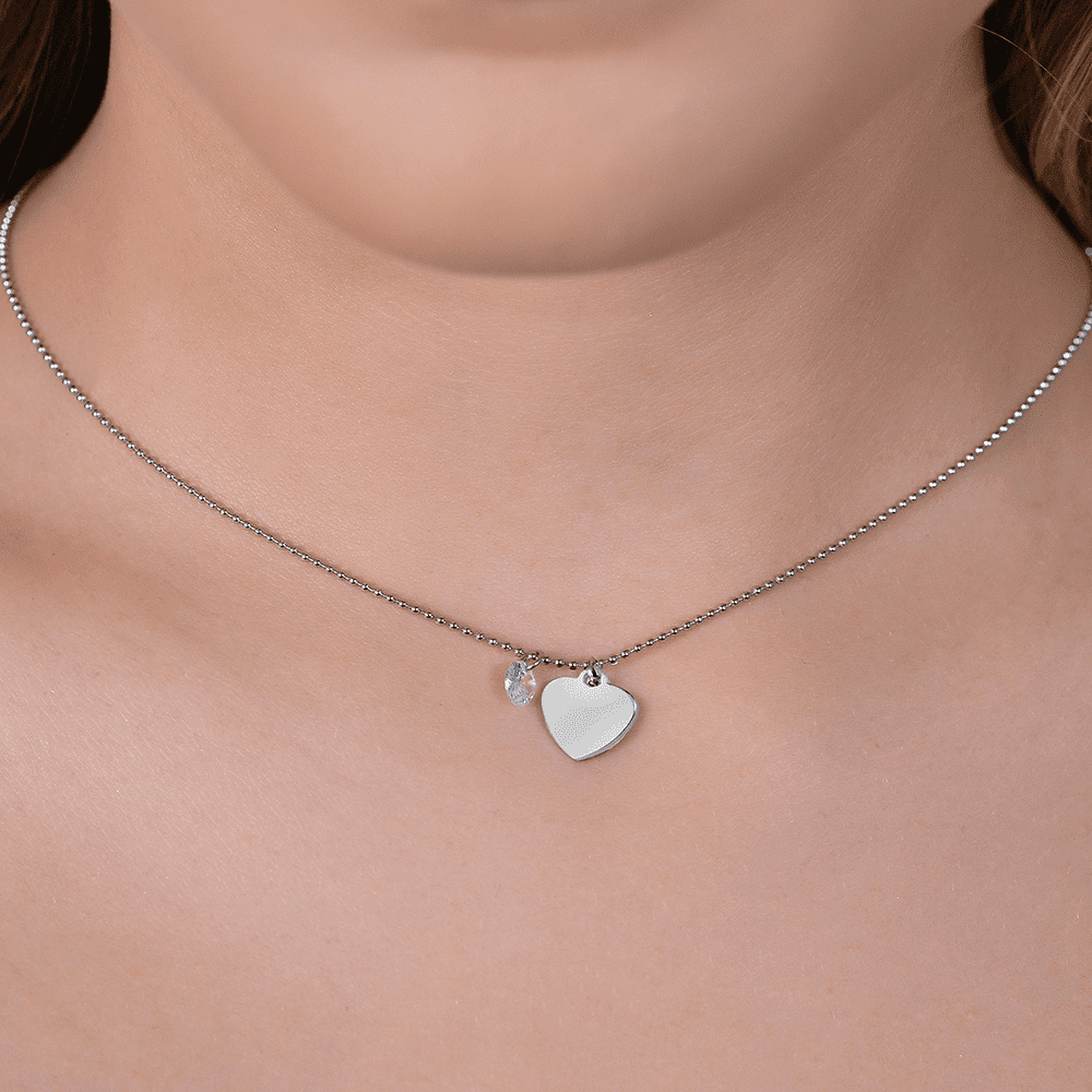 STEEL WOMEN'S NECKLACE WITH HEART AND WHITE CUBIC ZIRCONIA