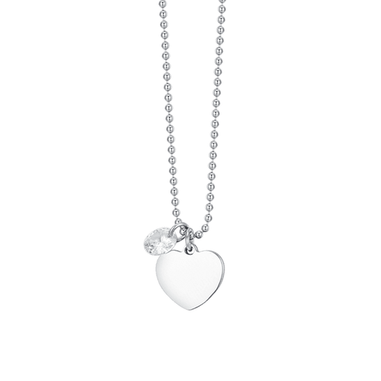 STEEL WOMEN'S NECKLACE WITH HEART AND WHITE CUBIC ZIRCONIA