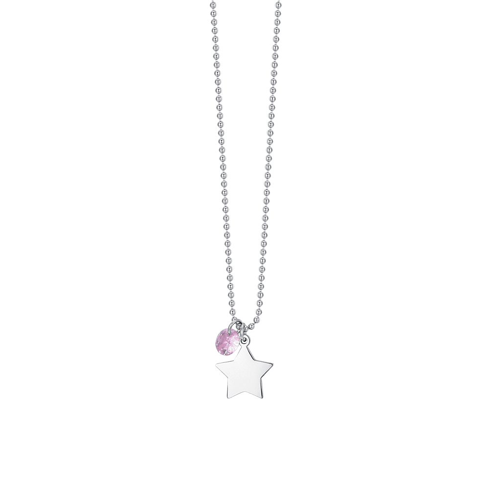 STEEL WOMEN'S NECKLACE WITH STAR AND PINK CUBIC ZIRCONIA