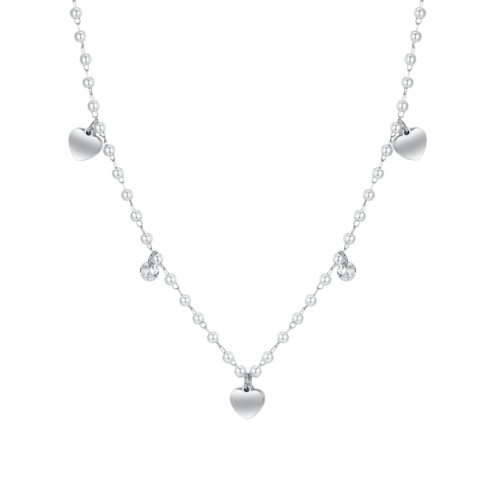 WOMEN'S STEEL PEARL NECKLACE WITH HEARTS