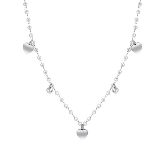 WOMEN'S STEEL PEARL NECKLACE WITH HEARTS