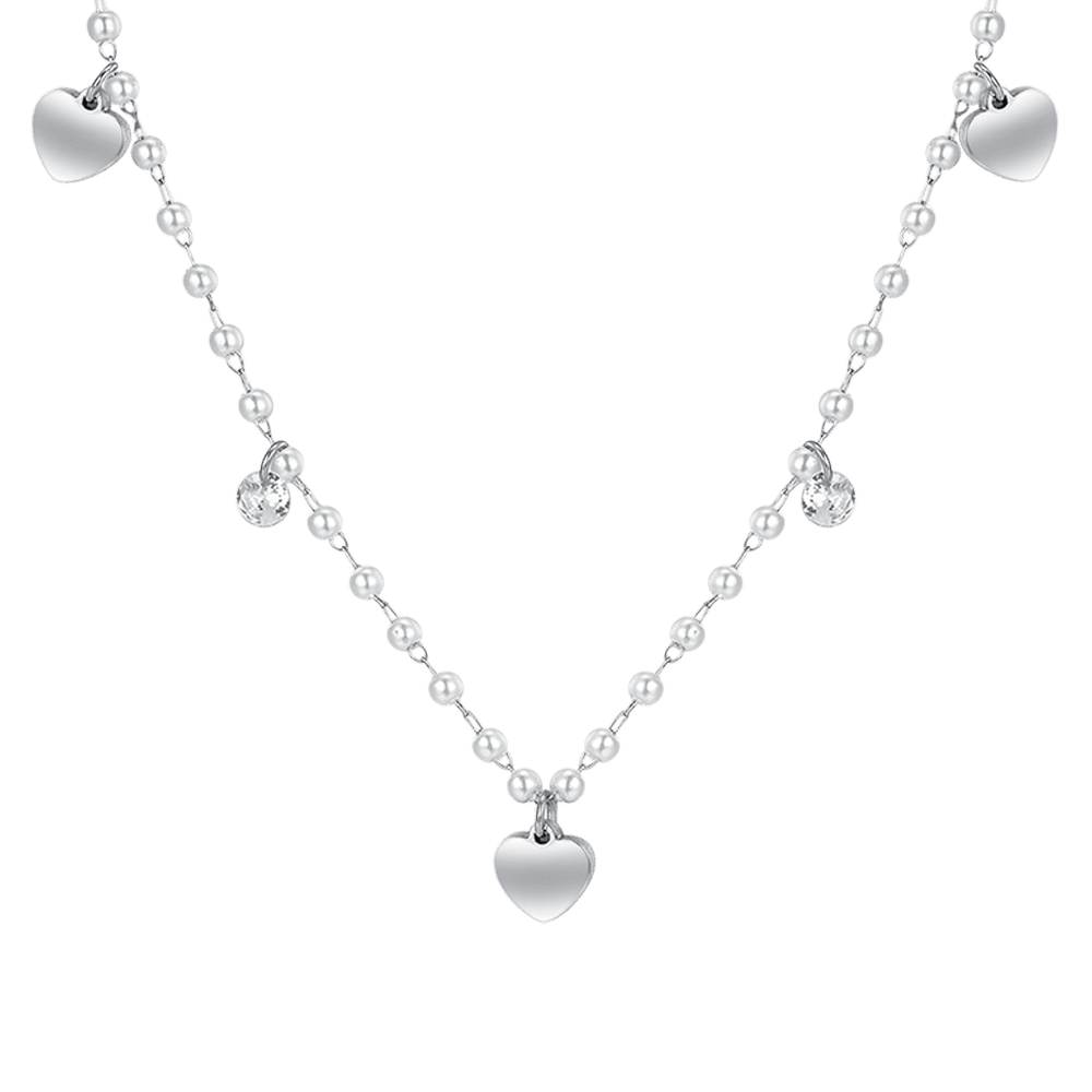 WOMEN'S STEEL PEARL NECKLACE WITH HEARTS