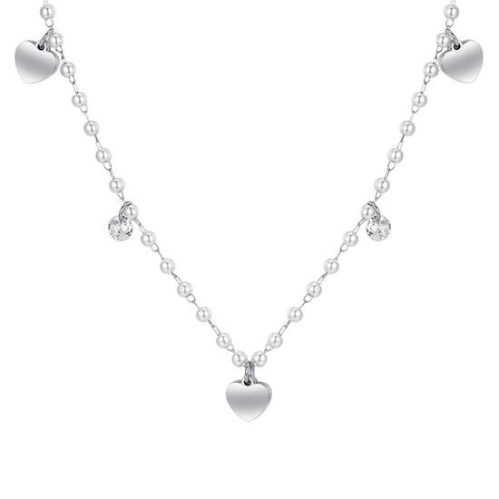 WOMEN'S STEEL PEARL NECKLACE WITH HEARTS