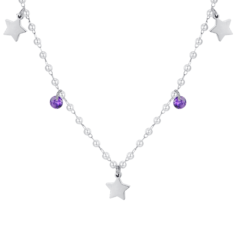 WOMEN'S STEEL PEARL NECKLACE WITH STARS