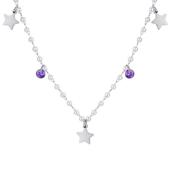 WOMEN'S STEEL PEARL NECKLACE WITH STARS