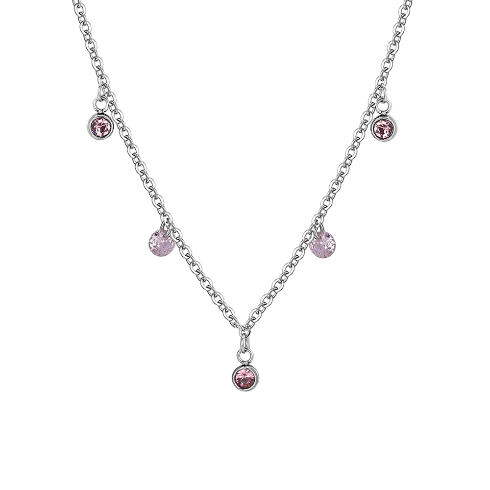 PINK CRYSTALS STEEL WOMEN'S NECKLACE