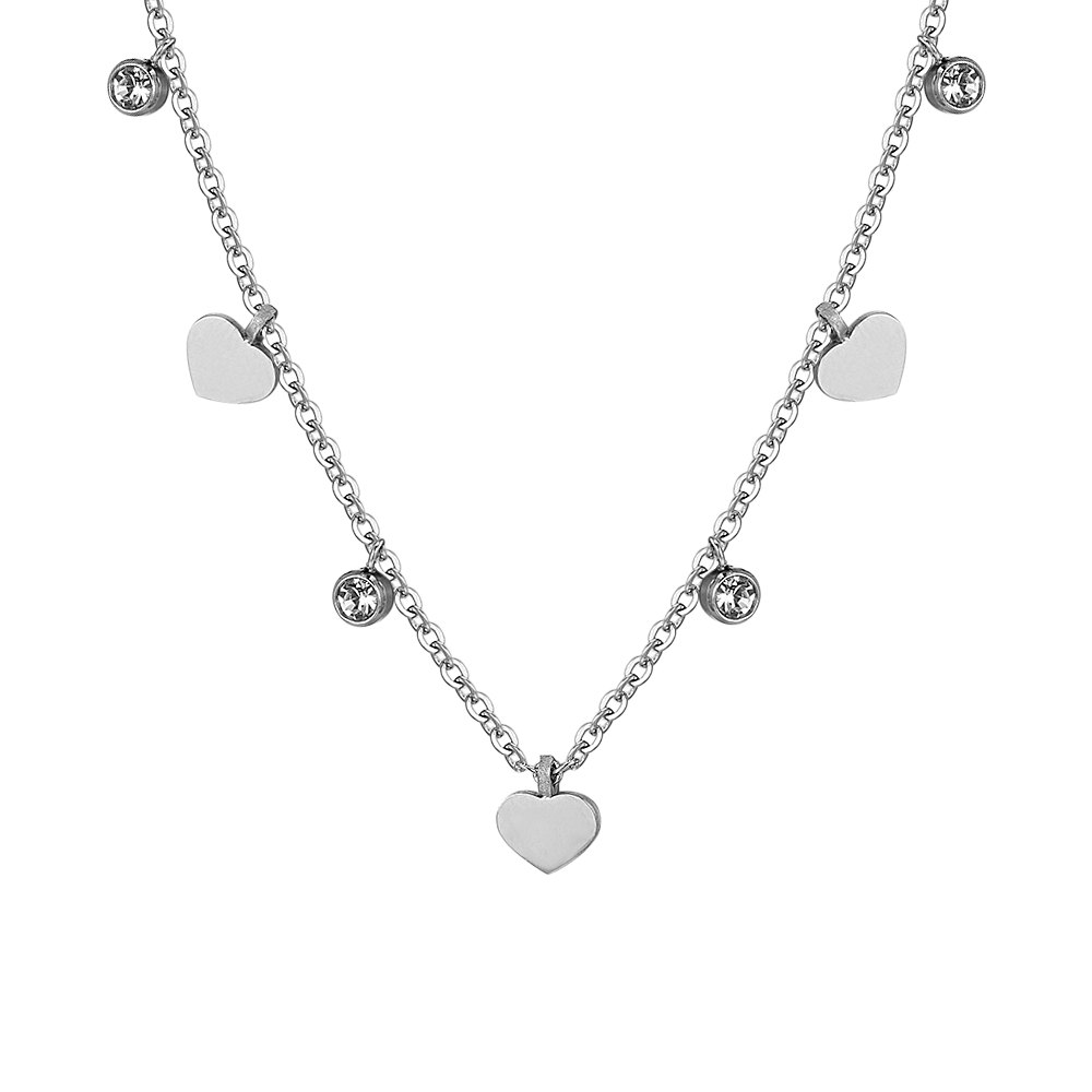 WOMEN'S STEEL HEARTS AND CRYSTALS NECKLACE