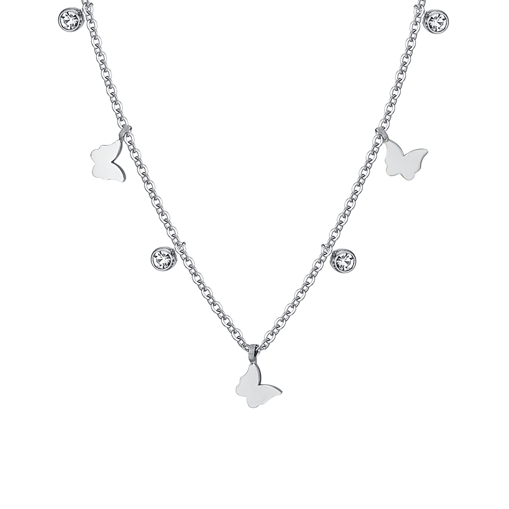 WOMEN'S STEEL BUTTERFLIES AND CRYSTALS NECKLACE